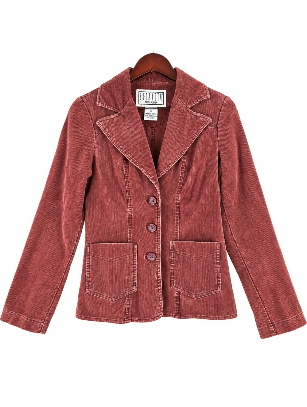 Vintage BB Dakota Brick Red Corduroy Blazer Bohemian Jacket Y2K Size Small
